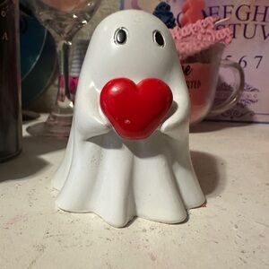 White Ghost Figurine with Red Heart